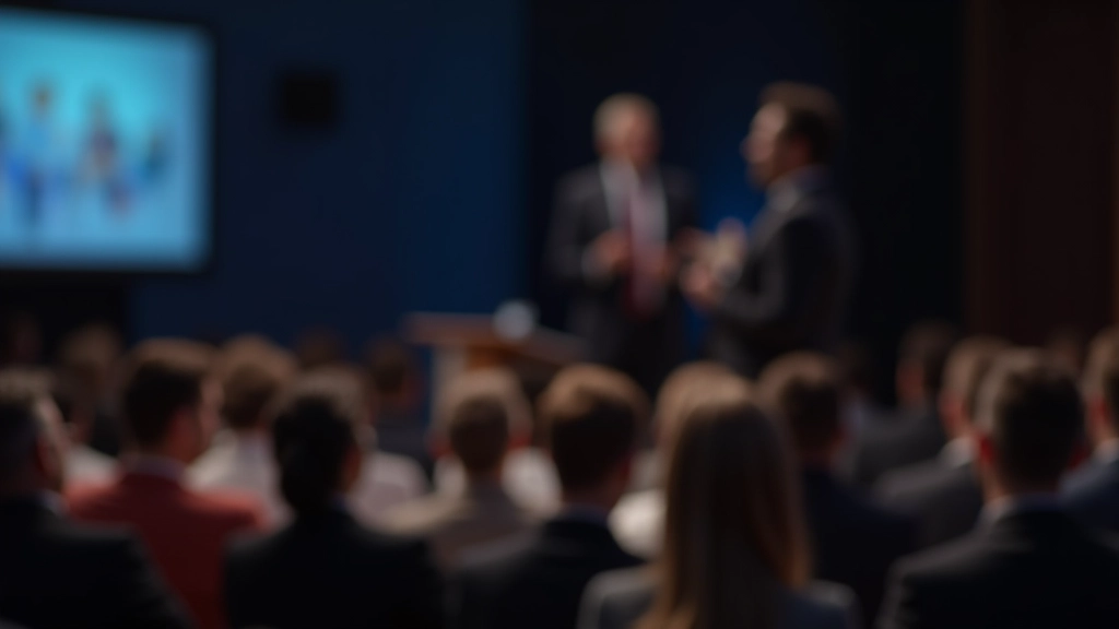 Apresentador falando para audiência numa conferência